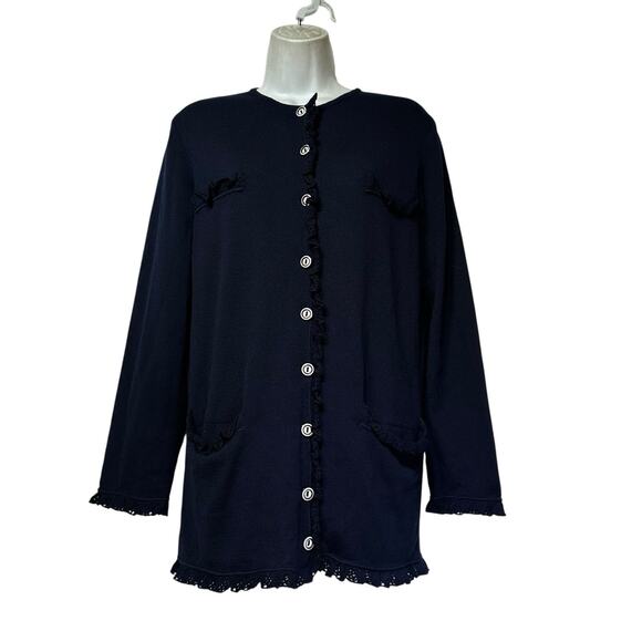Valentino Sweaters - Valentino Studio Italy Navy Button Cardigan Sweater Lace Trim Size 8 EU 42